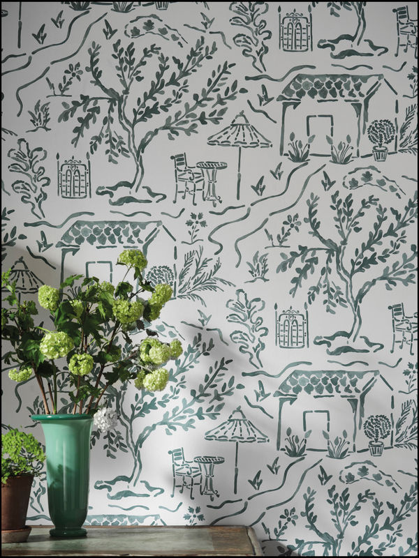 Nina Campbell Carta da parati La Quintinie in Teal mit Gartenmotiven - Bild 3