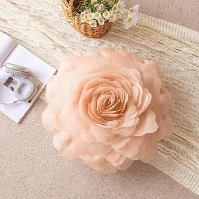 Runder Luxus Kissenbezug mit Organza-Blumenblumenmuster im Prinzessinnenstil für dein Sofa, Durchmesser: 55 cm - Bild 1