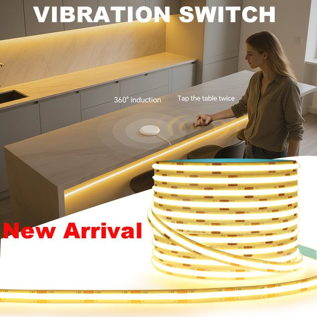 Rybakov COB LED-Band mit Bewegungssensor und Vibrationssensor, Warmweiß, USB-Anschluss, 5 V - Bild 1