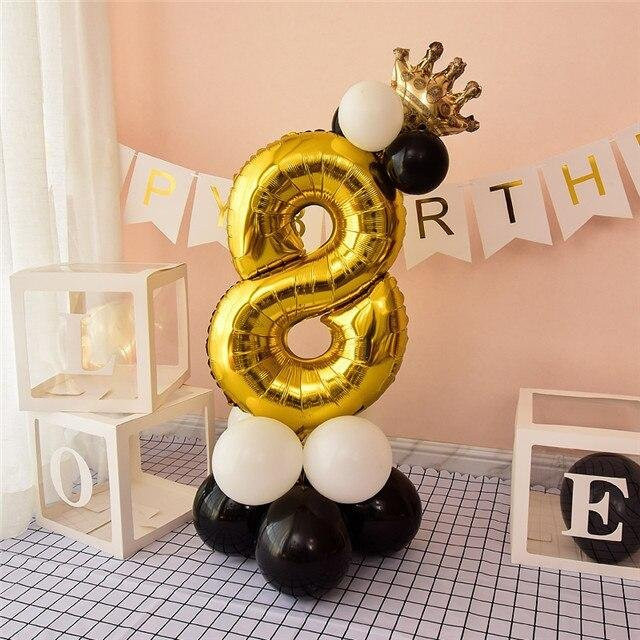 Zahlen Folienballons 32 Zoll für Helium in Schwarz, Gold und Blau mit Krone für Geburtstag und Party - Bild 1
