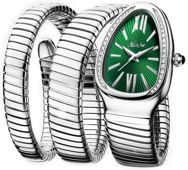 MISSFOX Armbanduhr Quarz, Edelstahl, Silber, Grün, Damen - Bild 1