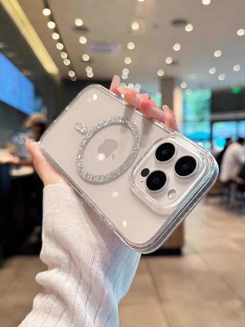 Yiran Glitzer MagSafe Hülle für iPhone 12 13 14 15 16 Pro Max Plus Transparent mit Magnetischer Silikon Bumper Abdeckung - Bild 1
