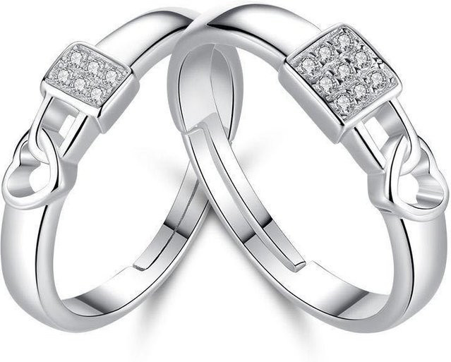 YIRAN Jewelry Ring, Herzschloss, Kupfer, Weiß, Zirkonia, Unisex - Bild 1