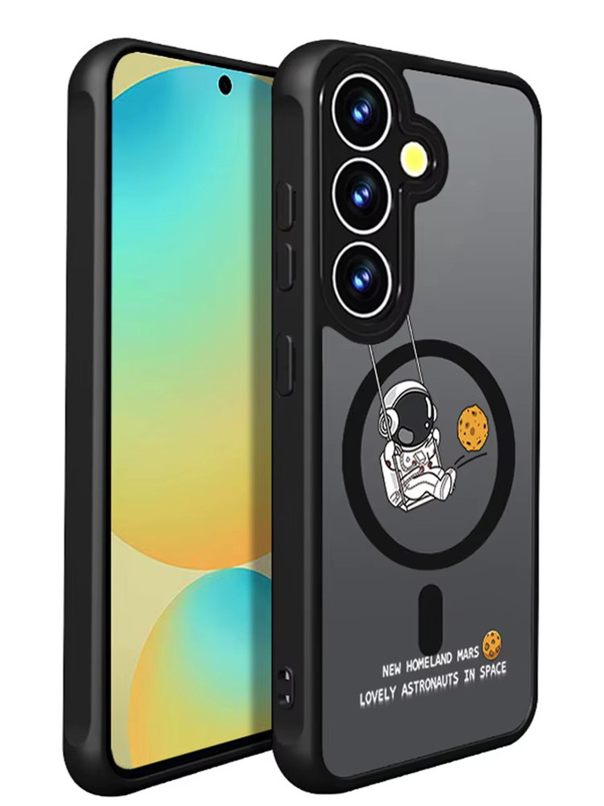 Magnetische Handyhülle mit Astronauten-Muster für Samsung Galaxy S26 S25 S24 S23 S22 Ultra Plus FE in Schwarz mit Acryl-Rückseite - Bild 5