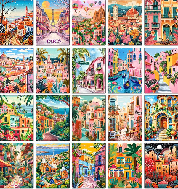 XUEQIXIAOZU DIY Diamantmalerei Florenz Santa Maria del Fiore Stadtbild als buntes Diamant Mosaik Wandbild mit runden Steinen - Bild 1