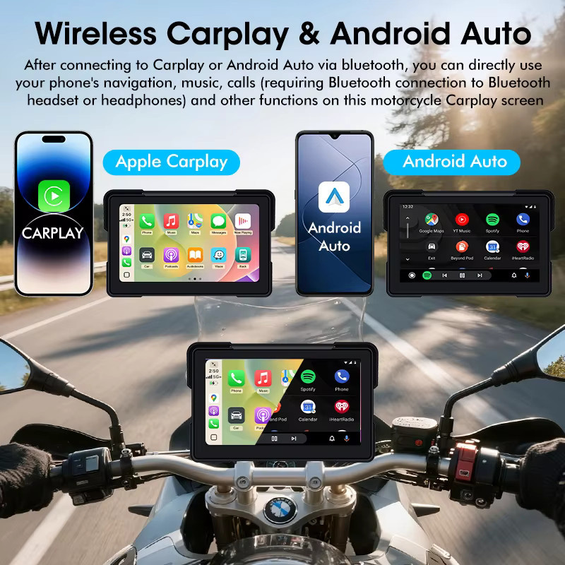 Srnubi Motorrad CarPlay und Android Auto Navigation mit GPS und Bluetooth, 7 Zoll Digital Dashboard für BMW R1200GS, R1250GS und S1000XR, Schwarz - Bild 3