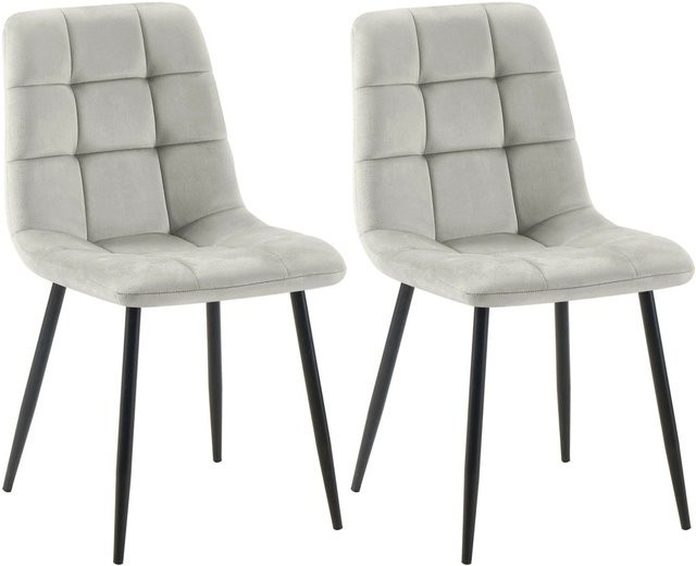 DELUKE 2er Set Esszimmerstühle FIGAD aus Samt in Grau mit Steppmuster, B/T/H: 45 x 55 x 84 cm - Bild 1
