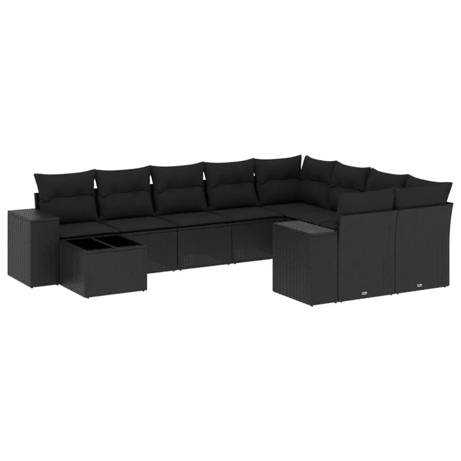 vidaXL 10-teilige Garten-Sofagarnitur aus Poly-Rattan mit Kissen in Schwarz - Bild 2