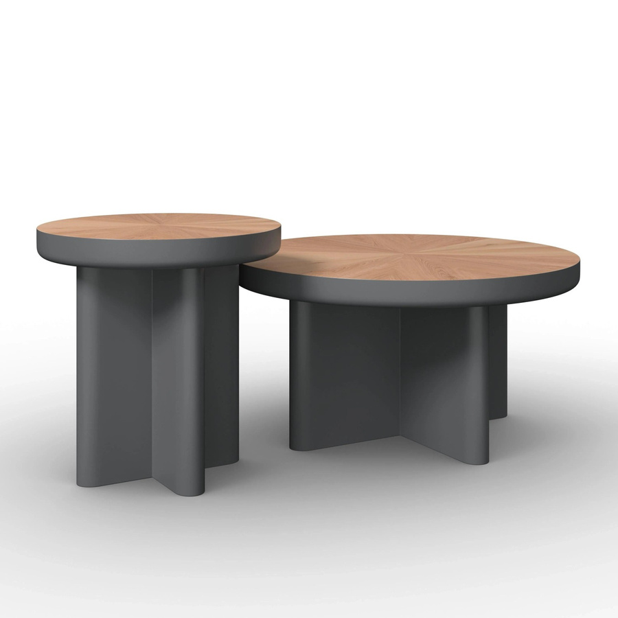 Bessagi Home Couchtisch Viola 2er Set Rund in Grau und Eichefarben - Bild 2
