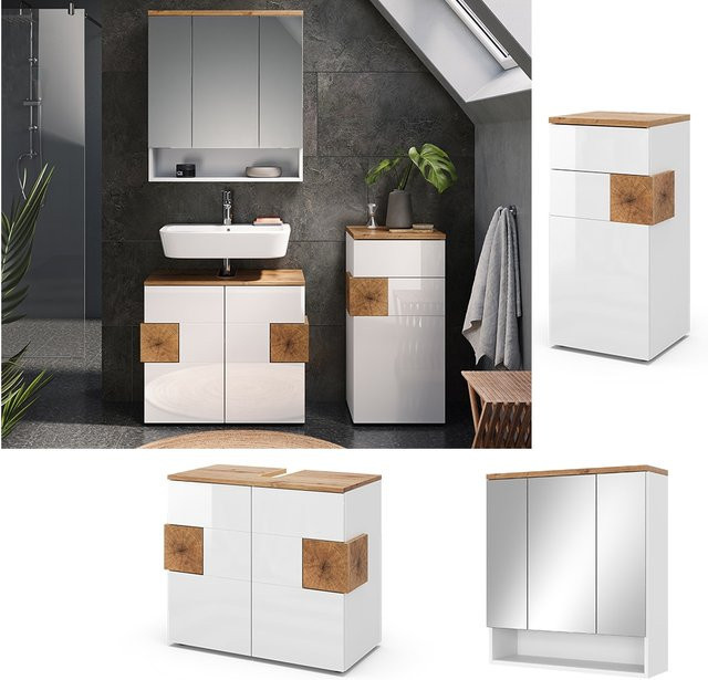 Vicco Badmöbel-Set Eden in Weiß, bestehend aus 3 Teilen mit Spiegelschrank, Waschbeckenunterschrank und Midischrank - Bild 1