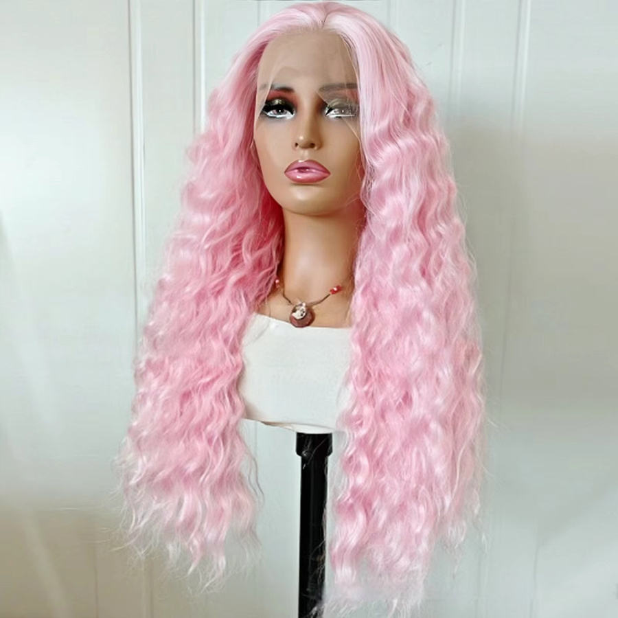 RONGDUOYI Perücke, hellrosa, tief lockig, synthetisch, Damen - Bild 3