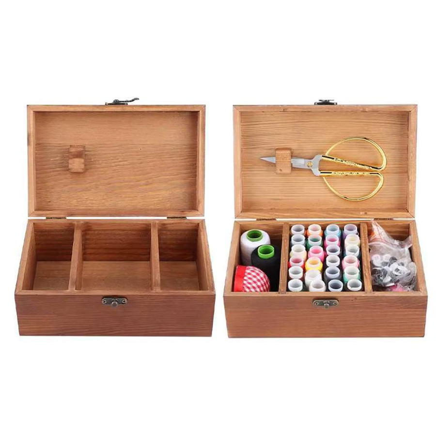 Vintage Nadel- und Fadenbox aus Holz in Braun und Gelb zur Aufbewahrung deiner Nähutensilien und DIY-Werkzeuge - Bild 2