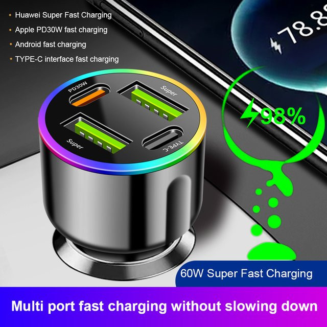 Kebidumei USB Typ C Autoladegerät mit 60 W Schnellladung PD, Schwarz - Bild 1