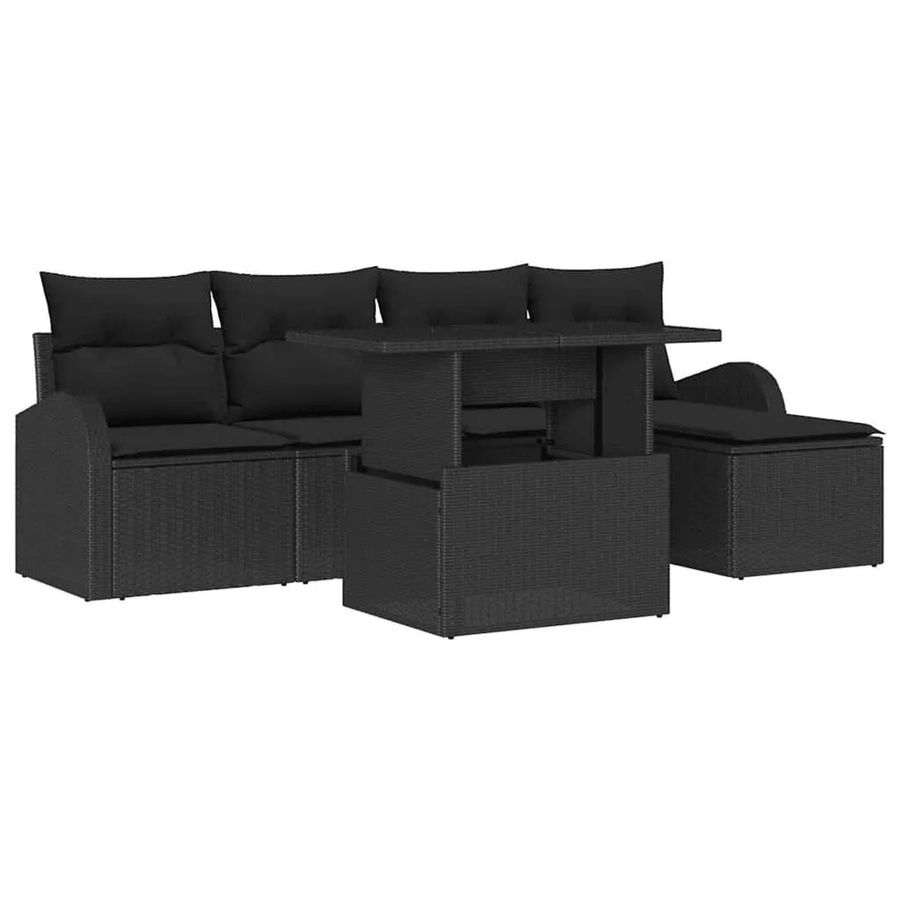vidaXL Garten-Sofa-Set aus Polyrattan in Schwarz, 6-teiliges L-Shape Lounge-Set mit 3-Sitzer-Sofa, Sesseln, Ottoman, Couchtisch und Kissen - Bild 2