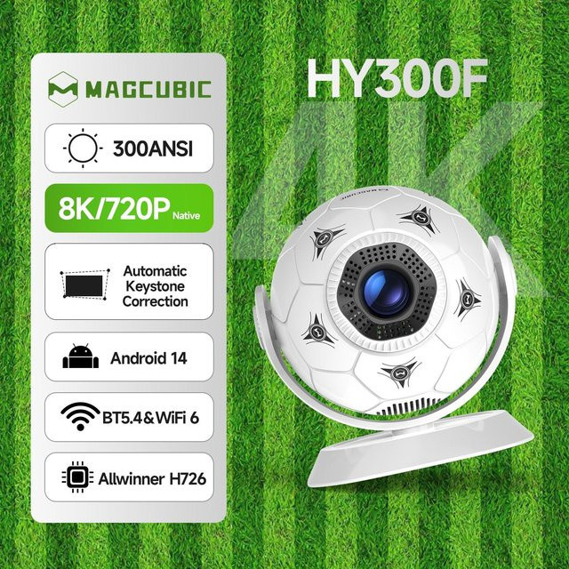 Magcubic HY300F Mini LED Projektor mit Android 14, 8K Unterstützung, WiFi 6 und Bluetooth 5.4, Weiß - Bild 1