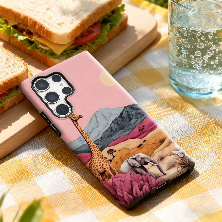 Handyhülle mit pastellfarbener Safari-Szene für Samsung Galaxy S25 Ultra, S24 und S23 Ultra Plus, glänzende doppellagige Rückseite, Multicolor - Bild 3