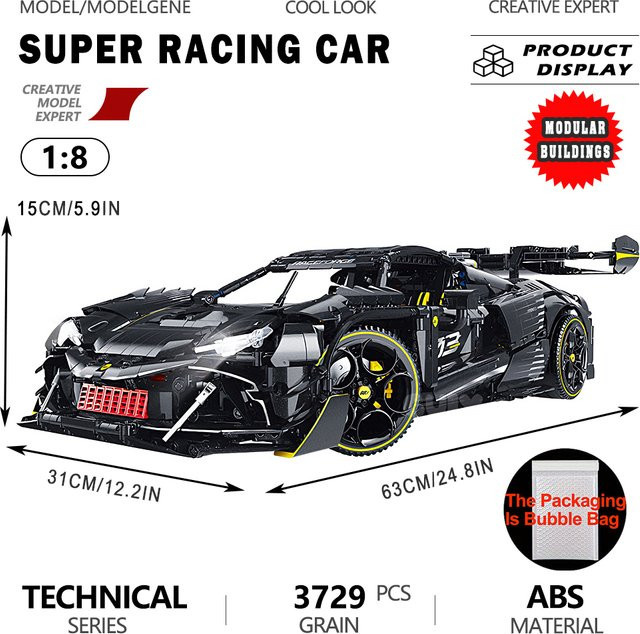 Yangkili FAl Sportwagen Modell Bausteine, Maßstab 1:8, 3729-teiliges Set - Bild 1