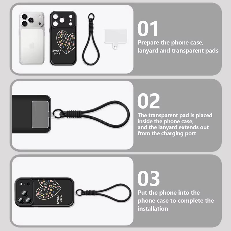 MOESOE Handyhülle mit Herzen Muster und Lanyard für iPhone, Farbe: Braun - Bild 4