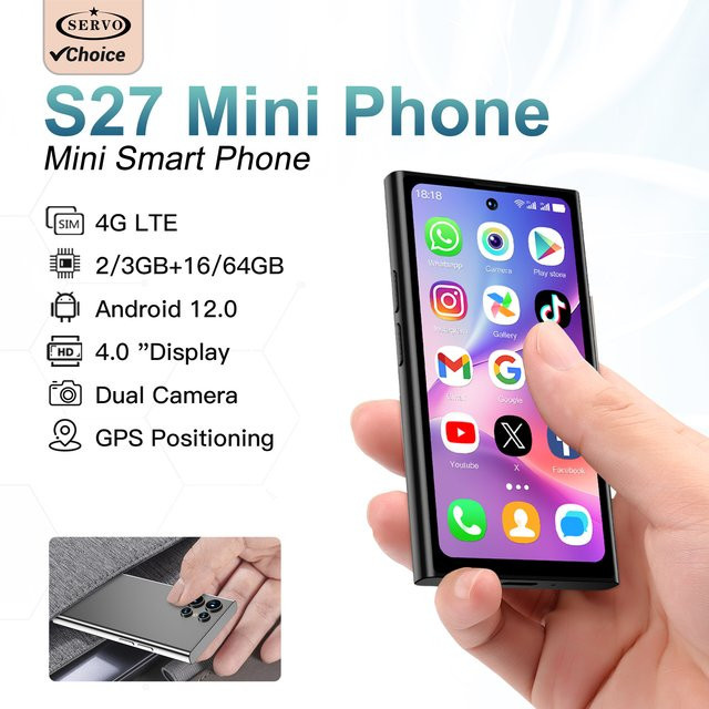 SERVO S27 MINI Android Smartphone mit 4G LTE, 64GB ROM, 4,0 Zoll Display, WLAN und Gesichtserkennung in Pink oder Black - Bild 1