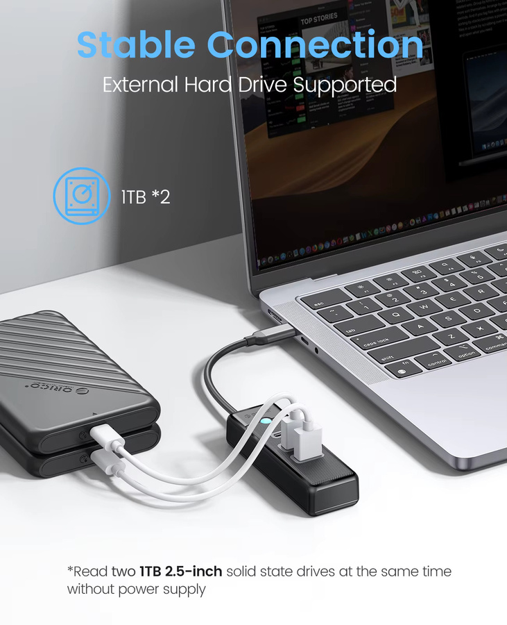ORICO USB-C Hub mit 2 Anschlüssen: 1x USB-C und 1x USB 3.0 OTG-Adapter mit 5Gbps Hochgeschwindigkeit für PC, Computer und Macbook Pro in Schwarz oder Blau - Bild 4