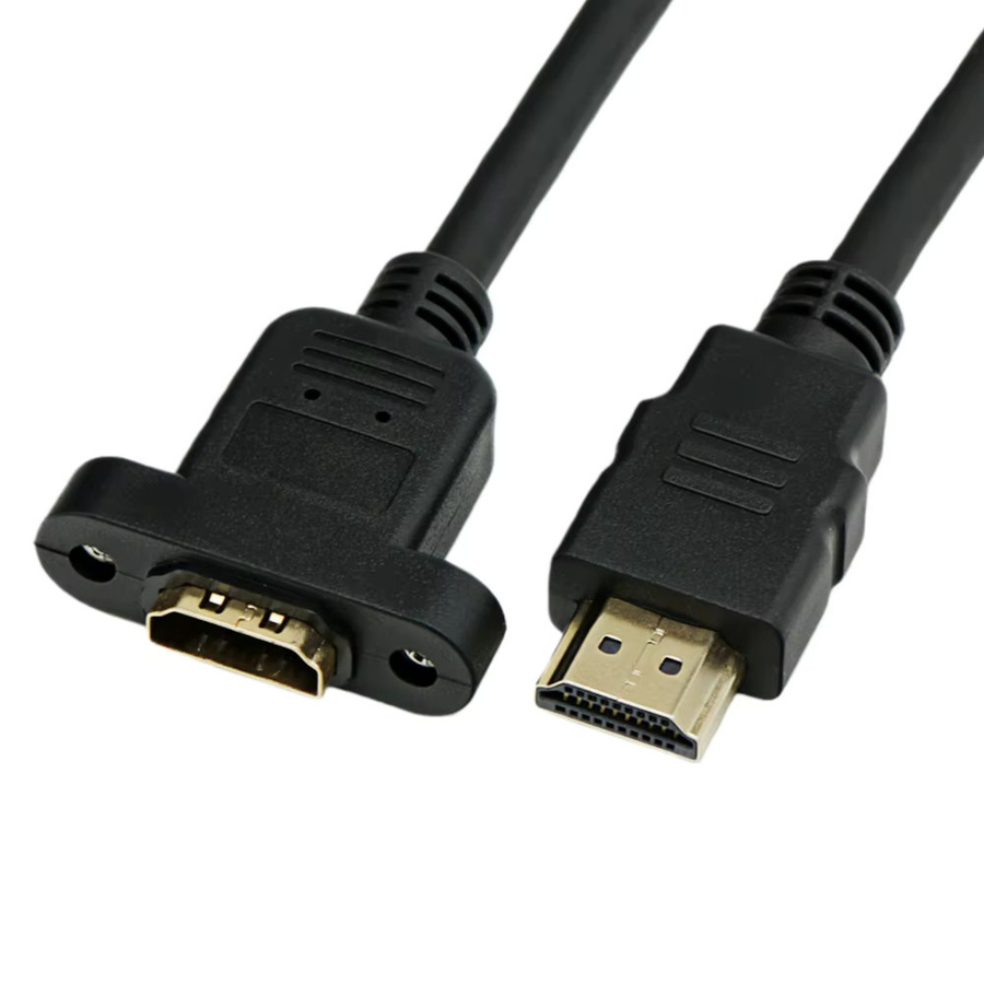 HDMI Verlängerungskabel High-Speed Stecker auf Buchse mit Schraubmontage in Schwarz, 4K@30Hz, 1080P@60Hz, 3D und UHD - Bild 2