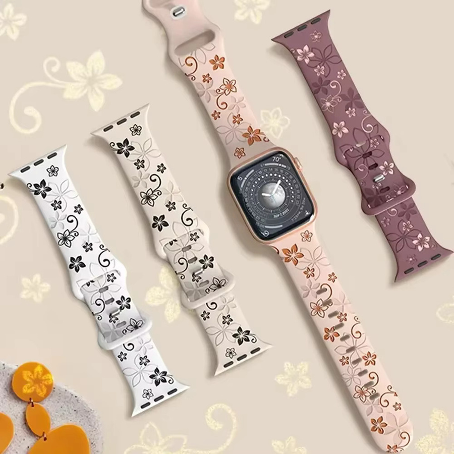 Uhrenarmband Silikon, Blumengravur, Apple Watch - Bild 3
