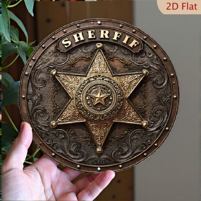 CIFBUY Vintage Western Sheriff-Abzeichen Metall-Wanddekoration in Gold - Bild 1