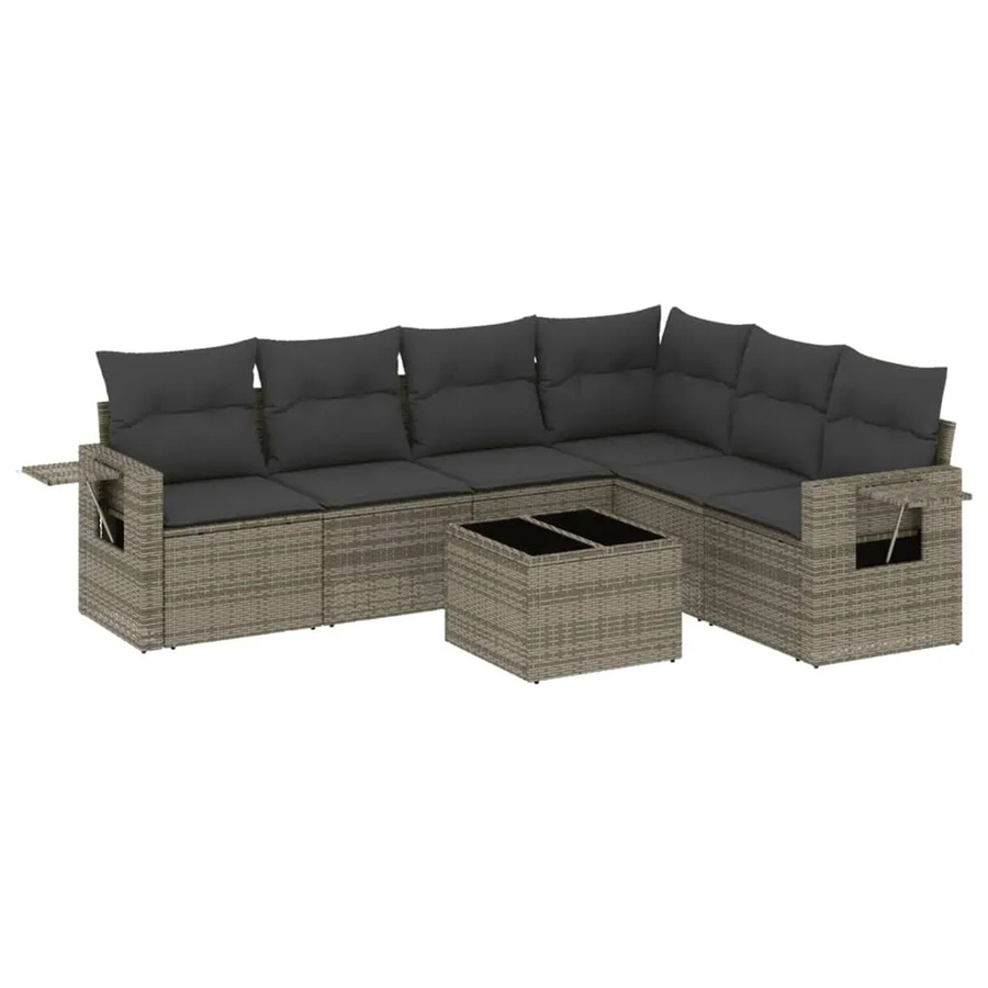 vidaXL 7-teilige Garten-Sofagarnitur aus Poly-Rattan mit Kissen in Grau - Bild 2