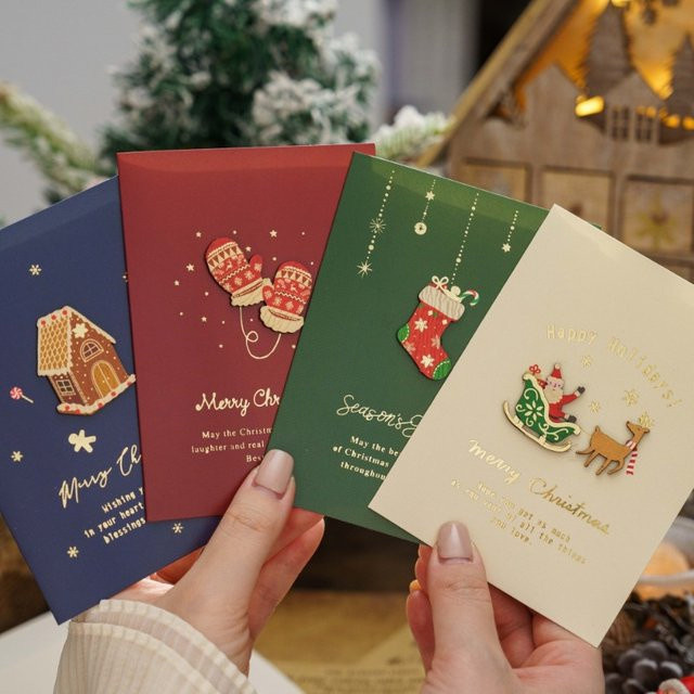 4 Stück Retro-Weihnachtskarten in Rot und Multicolour aus Papier für Geschenke und Festivals - Bild 1