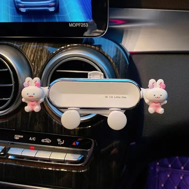 kkjoy Handyhalterung für das Auto mit Hasen-Design als Lüftungsgitter-Clip in Weiß - Bild 1