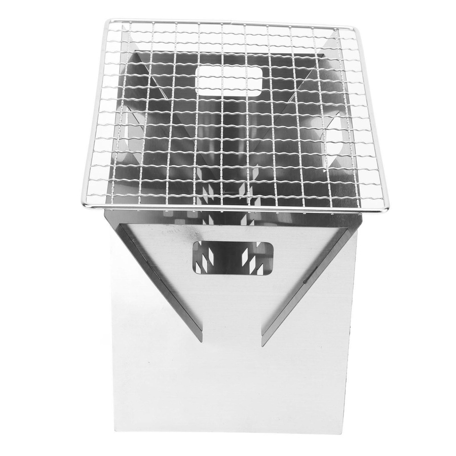 Shoemst Tragbarer Holzkohle-Grill aus Edelstahl in Silber, klappbar und abnehmbar für Outdoor-Camping - Bild 2