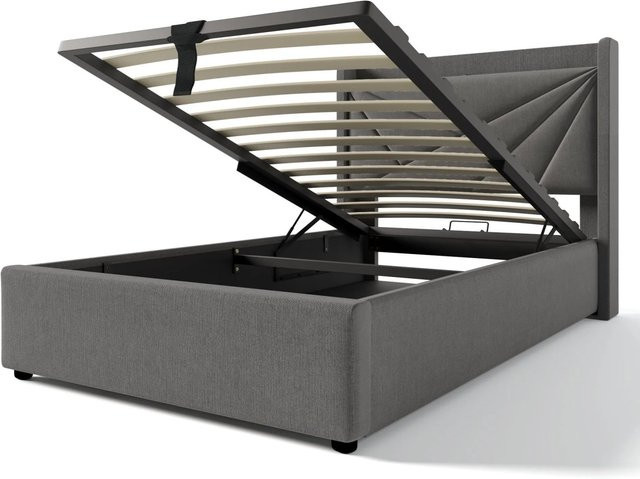 okwish Polsterbett Grau mit Stauraum und USB-C Anschluss inklusive Matratze, B/T/H: 90 x 200 x 107 cm - Bild 1