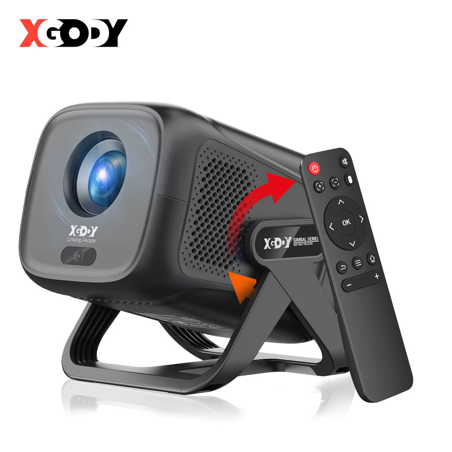 XGODY Mini-Projektor mit Autofokus, 4K Unterstützung, Native 1080P Full HD, Android 11, 450 ANSI, Lautsprecher, Air Mouse und Sprachassistent, Farbe: Schwarz - Bild 4