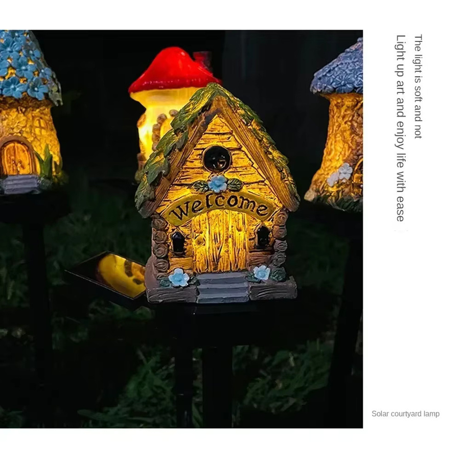 KDULIT Solar-Pilzhaus-Licht aus Harz in Multicolor als wasserdichte LED-Gartenleuchte zur Dekoration von Garten und Rasen - Bild 3