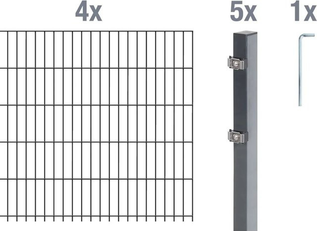 Metallzaun Doppelstabmatte Grund-Set aus Stahl, anthrazit beschichtet, Breite: 4 m, Höhe: 1,4 m - Bild 1