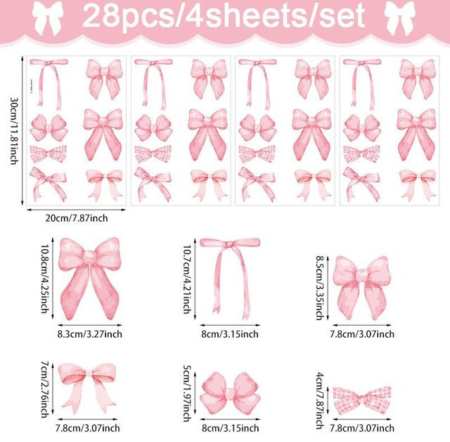 SZwatch Wandaufkleber Set mit böhmischem rosa Schleifenmädchen für Schlafzimmer und Kühlschrank, 4 Stück aus PVC - Bild 1