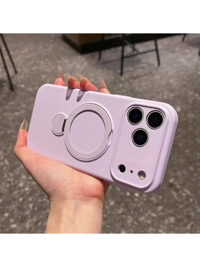 Newteneight MagSafe Handyhülle aus Flüssigsilikon mit 360 Grad drehbarem Ringständer für iPhone 17 16 15 14 13 12 Pro Max in Pink - Bild 5