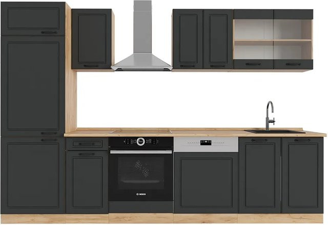 Vicco R-Line Küchenzeile Landhausstil in Anthrazit und Eiche, Breite: 300 cm - Bild 1