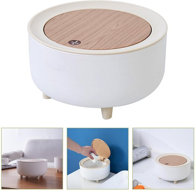 Kompakter Desktop Mülleimer mit Schraubverschluss und Deckel aus Kunststoff in Beige - Bild 1