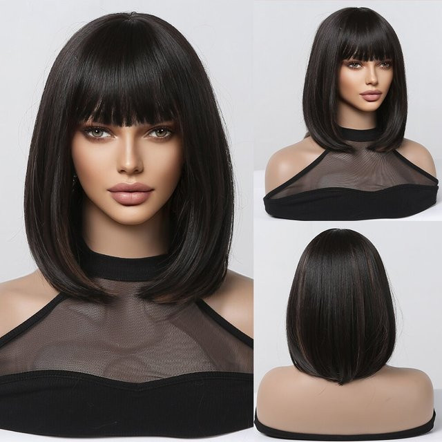 HAIRCUBE Perücke, schwarzer Bob, synthetisch, mit Pony, Damen - Bild 1
