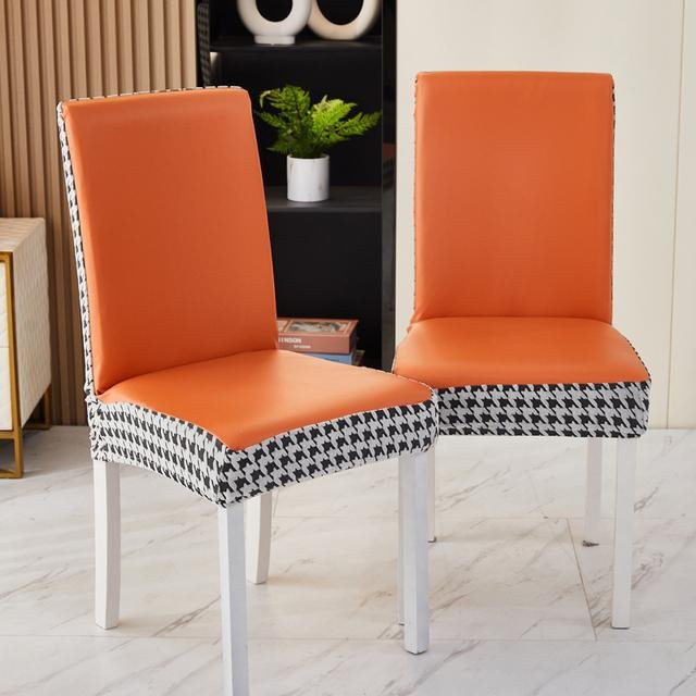 S-EMIGA Esszimmerstuhlbezug aus PU-Leder in Orange, wasserabweisender und ölbeständiger Stretch-Stuhlschutz im modernen Stil - Bild 1