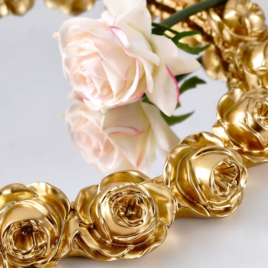 Dekoratives Spiegeltablett in Rosenform, handbemaltes Kunsthandwerk aus Harz in Gold - Bild 3