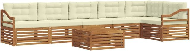 vidaXL Outdoor-Sofagarnitur 7-teilig aus Massivholz Akazie in Natur mit Kissen in Creme - Bild 1