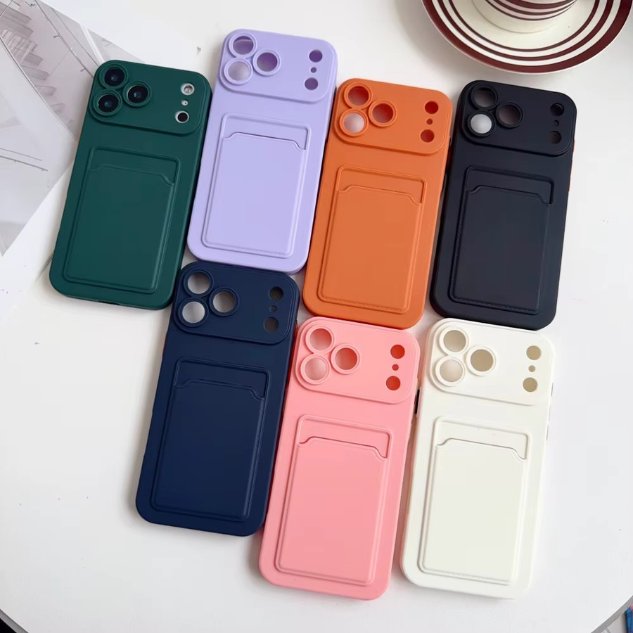 Stoßfeste Silikon-Handyhülle mit Push-Kartensteckplatz für iPhone 11 bis iPhone 17 Pro Max Plus in Orange von lolozzx - Bild 3