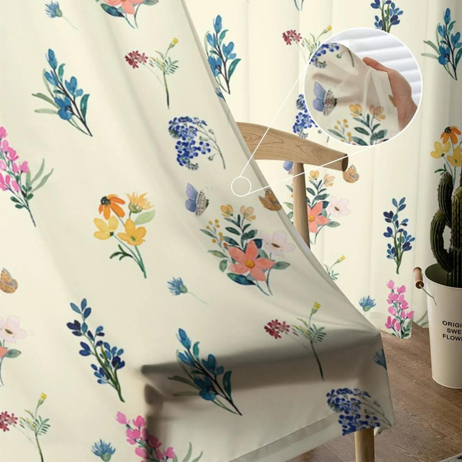Yiran Furniture Transparenter Vorhang mit Gänseblümchen, Lavendel und Schmetterling aus Tüll und Organza, B: 135 cm, H: 115 cm - Bild 2