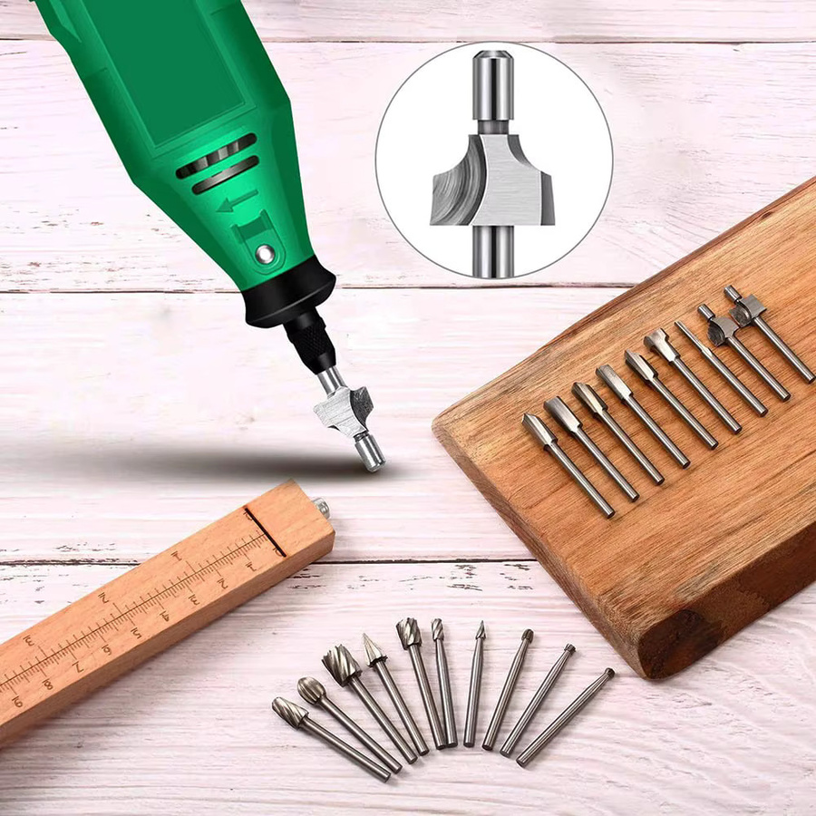 20er Set HSS Gravurfräser für Holzschnitzerei in Silber mit 3 mm Schaft für rotierende Werkzeuge - Bild 5