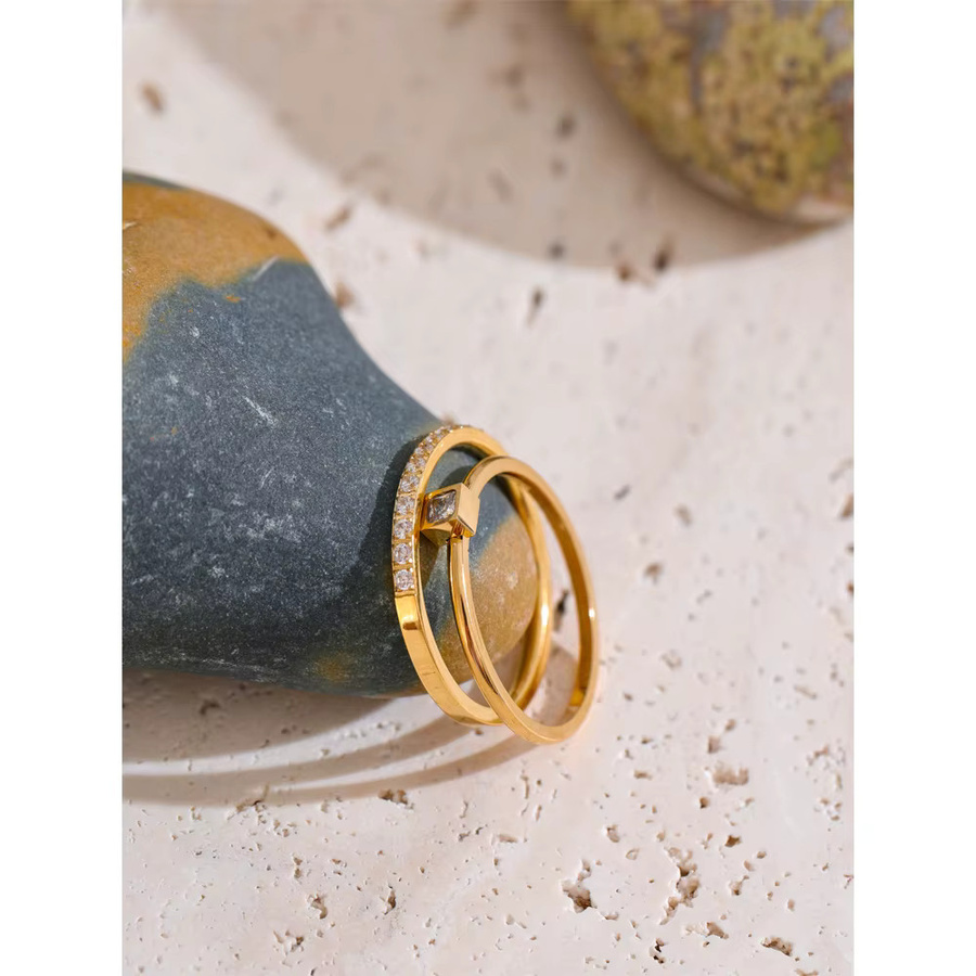 Yhpup Ring-Set, Edelstahl, Gold, Zirkonia - Bild 3
