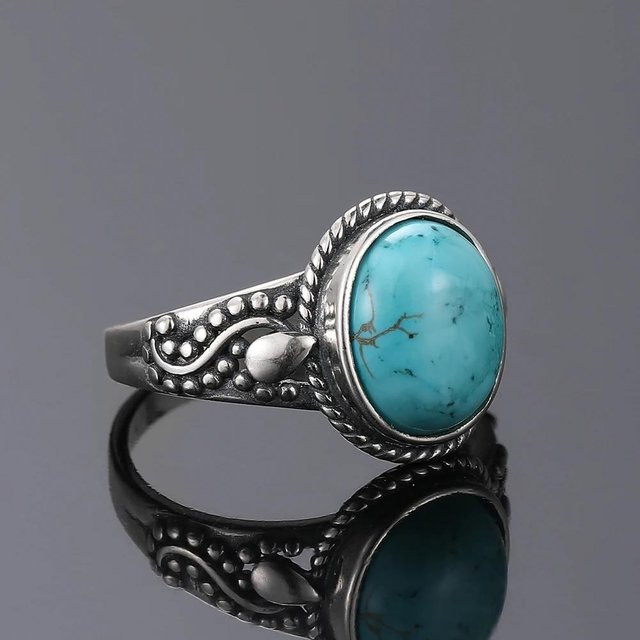 Nasiya Ring, Vintage, 925 Silber, Türkis, Damen - Bild 1