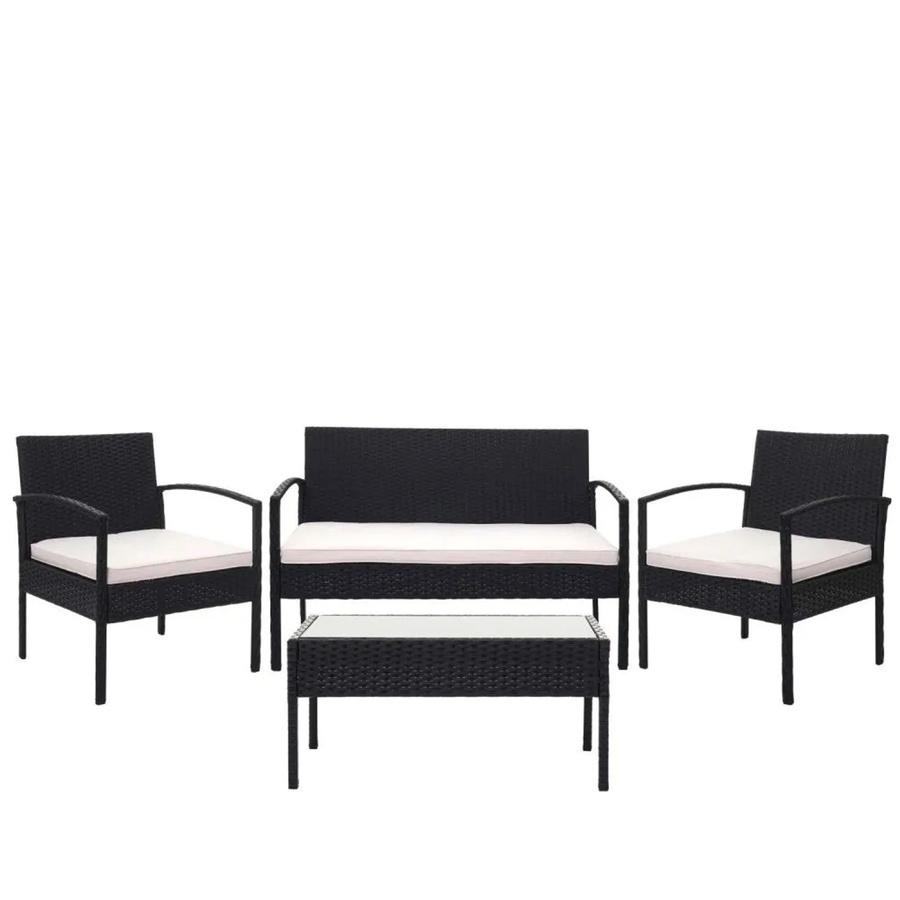MCW Poly-Rattan Lounge-Set F56 4-teilig in Schwarz mit beigen Kissen - Bild 2