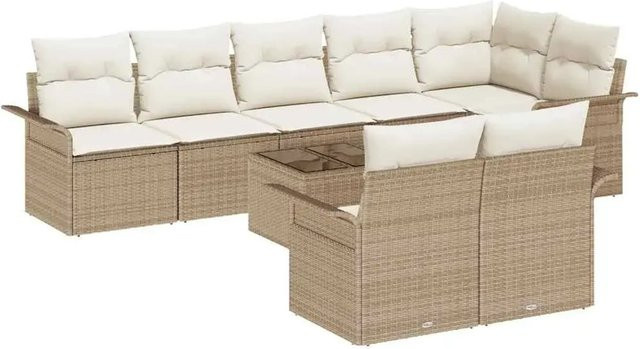 vidaXL 9-teilige Garten-Sitzgruppe aus Poly Rattan mit Kissen in Braun und Beige - Bild 1